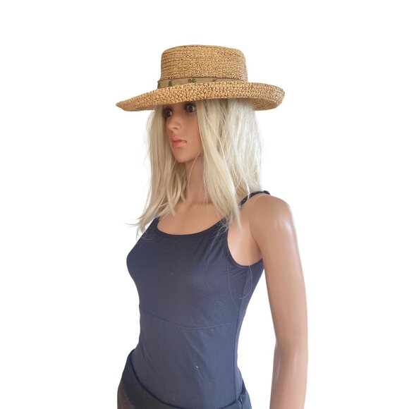 SCALA Wide Brim Straw Raffia Safari Hat S/M Unisex Palm Trees Pineapple Hat - Picture 4 of 15